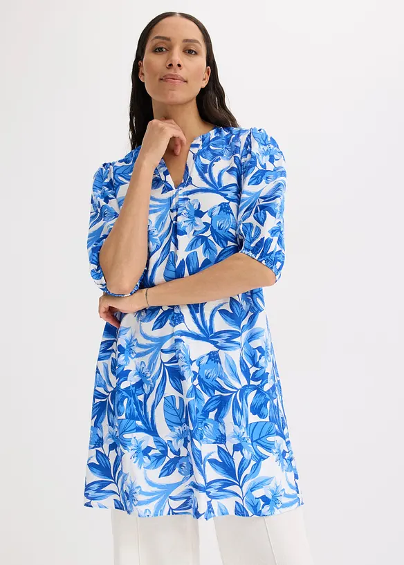 Tunika-Kleid aus feinem Viskose-Mix in weiß von vorne (Totalaufnahme) - bonprix