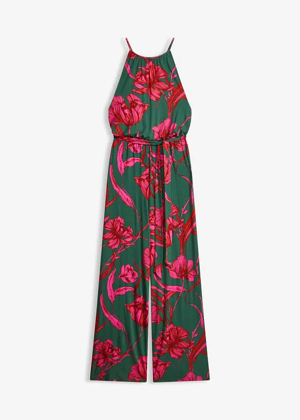 Jersey-Jumpsuit aus softem Viskose-Mix in grün von vorne - bonprix