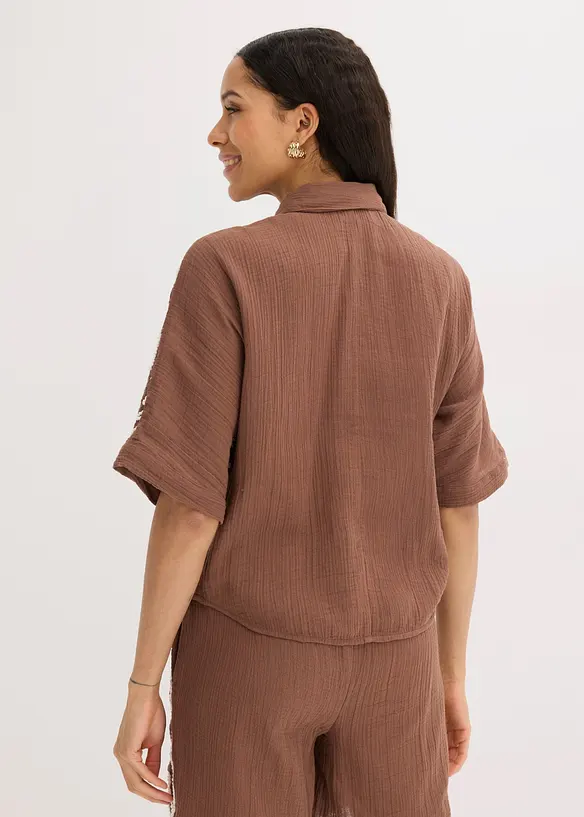 Bluse aus reiner Baumwolle mit Stickerei in braun von hinten (im Anschnitt) - bonprix