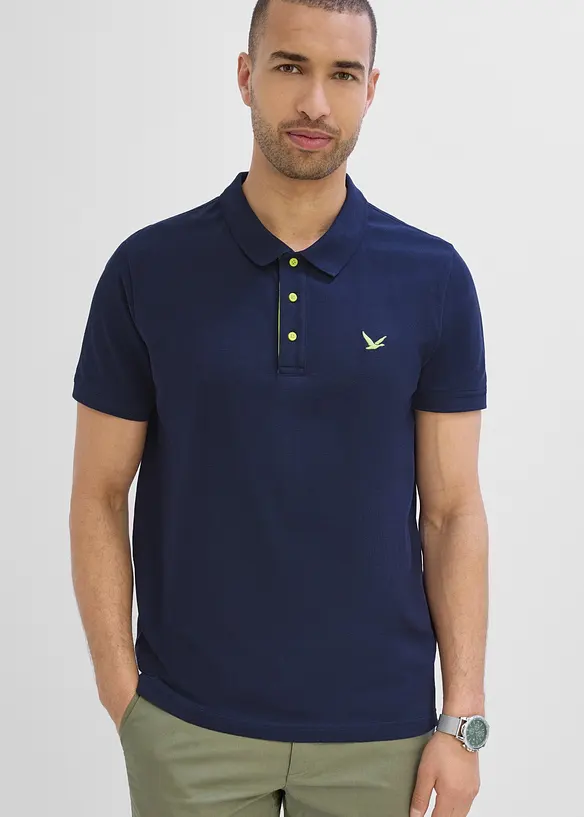 Piqué-Poloshirt aus reiner Bio-Baumwolle in blau von vorne (im Anschnitt) - bonprix