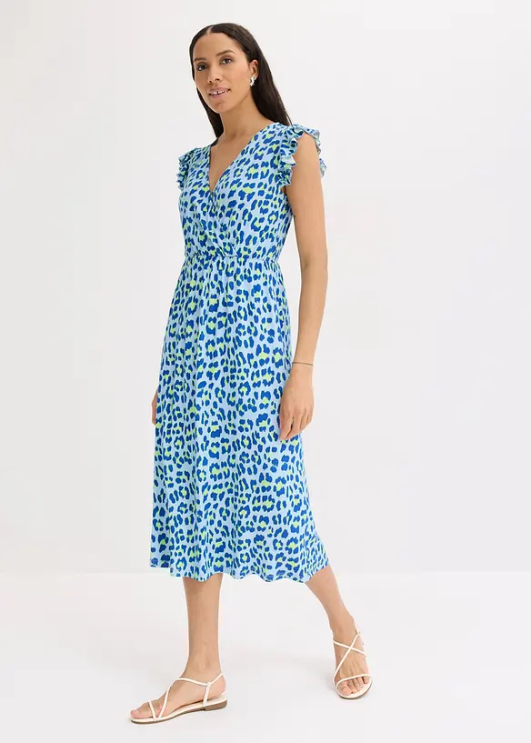 Jerseykleid aus softem Viskose-Mix in blau von vorne (Totalaufnahme) - bonprix