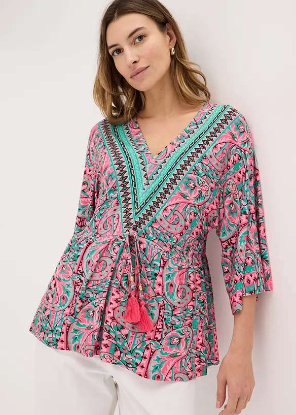 Tunika-Shirt aus softem Viskose-Mix in pink von vorne (im Anschnitt) - bonprix