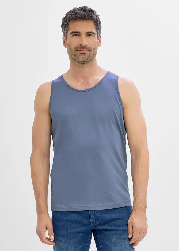 Tanktop in Regular Fit (3er Pack) in blau von vorne (im Anschnitt) - bonprix