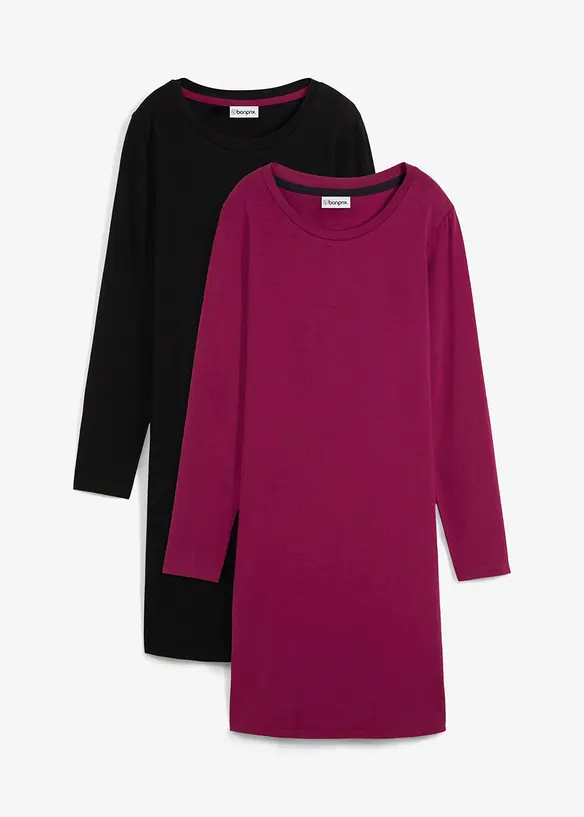 Jerseykleid aus Baumwolle mit Stretch (2er Pack) in lila von vorne - bonprix