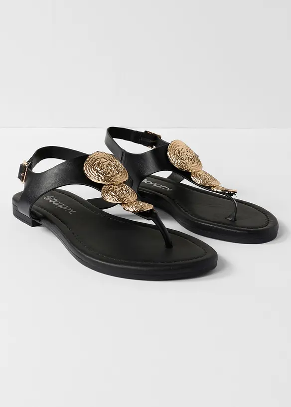 Zehenstegsandalen mit Metallic-Details in schwarz - bonprix