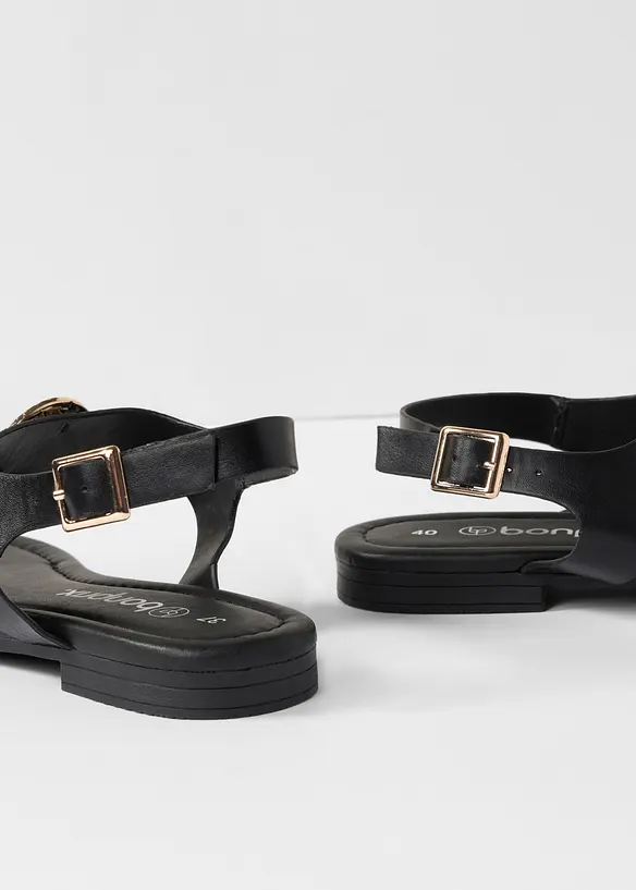 Zehenstegsandalen mit Metallic-Details in schwarz - bonprix