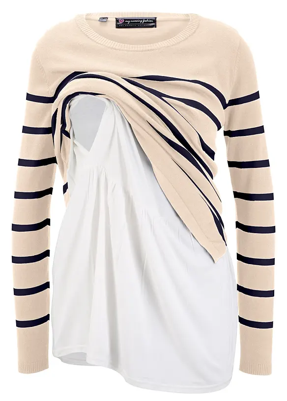 2-in-1 leichter Umstands- und Stillpullover in beige von vorne - bonprix