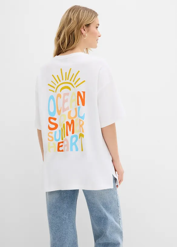 Oversize-Shirt aus reiner Bio-Baumwolle in weiß von vorne (im Anschnitt) - bonprix