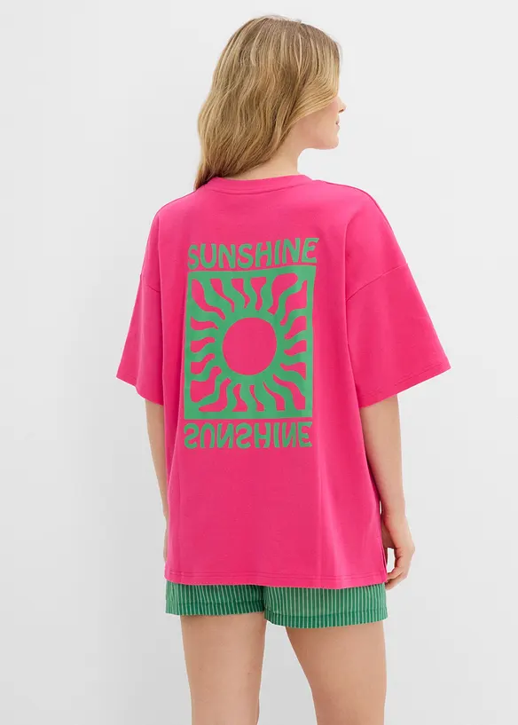 Oversize-Shirt aus reiner Bio-Baumwolle in pink von vorne (im Anschnitt) - bonprix