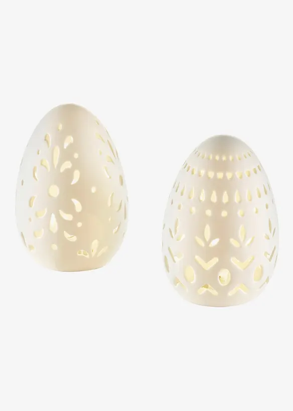 LED-Deko-Objekt Osterei mit Ausstanzungen (2er Pack) in weiß - bonprix