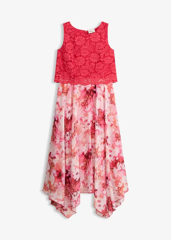 Chiffonkleid mit feiner Spitze in rosa von vorne - bonprix