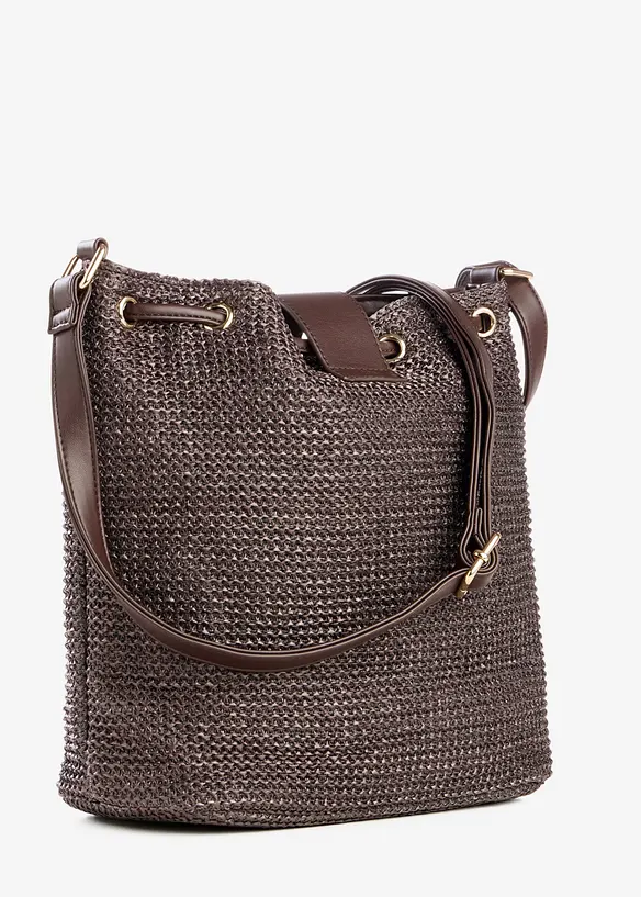 Beuteltasche in Strohoptik in braun von hinten - bonprix