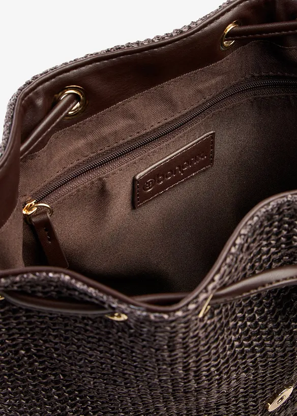 Beuteltasche in Strohoptik in braun geöffnet - bonprix