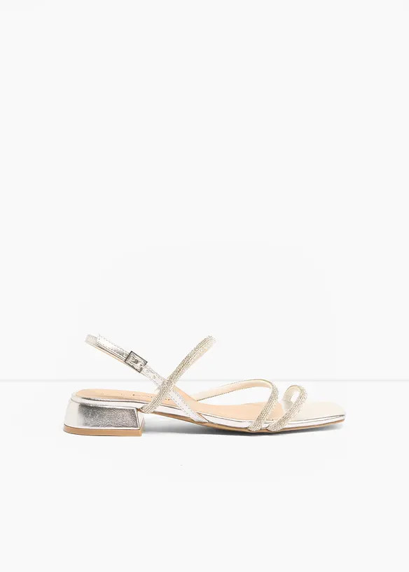 Riemchensandalen mit Glitzersteinen in silber - bonprix