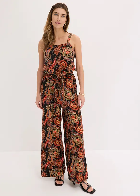 Jersey-Jumpsuit aus softem Viskose-Mix in schwarz von vorne (Totalaufnahme) - bonprix Jersey-Jumpsuit aus softem Viskose-Mix in schwarz von vorne (Totalaufnahme) - bonprix