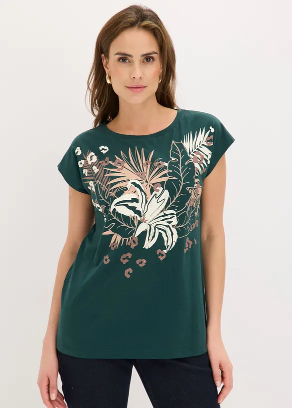 Shirt aus reiner Bio-Baumwolle in grün von vorne (im Anschnitt) - bonprix