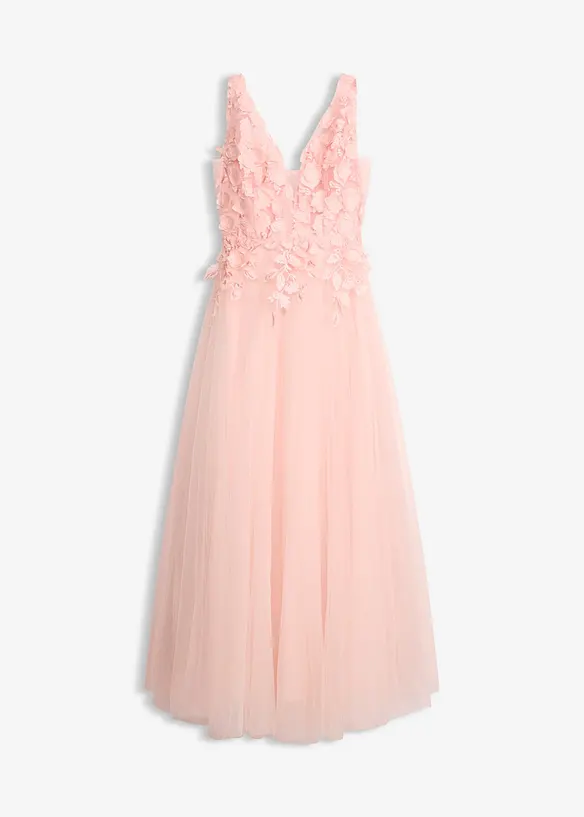 Maxikleid aus zartem Tüll mit Blumen-Applikation in rosa von vorne - bonprix Maxikleid aus zartem Tüll mit Blumen-Applikation in rosa von vorne - bonprix