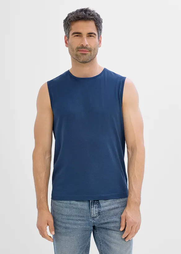 Muskelshirt (3er Pack) in blau von vorne (im Anschnitt) - bonprix