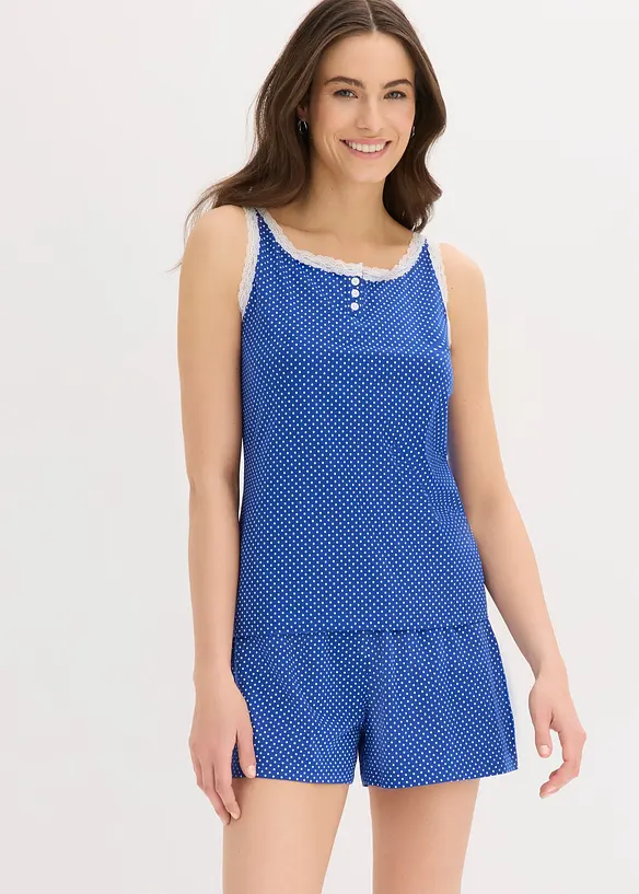 Shorty mit zarter Spitze in blau von vorne (Totalaufnahme) - bonprix