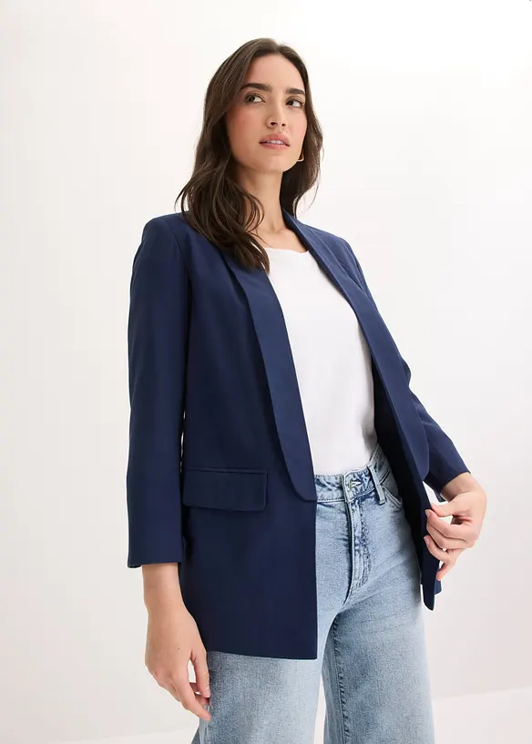 Longblazer aus Viskose-Mix in blau von vorne (im Anschnitt) - bonprix