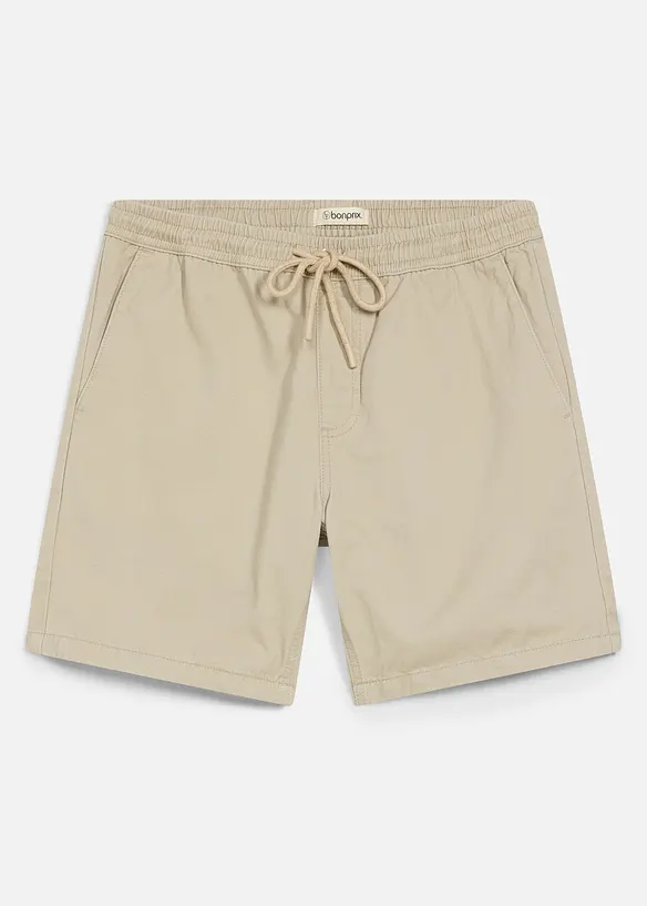 Shorts mit Dehnbund in Relaxed Fit in beige von vorne - bonprix