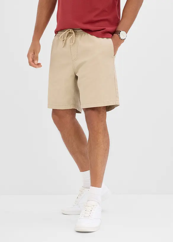 Shorts mit Dehnbund in Relaxed Fit in beige von vorne - bonprix
