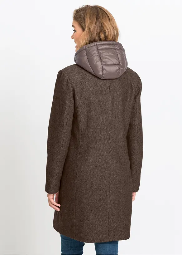 Winter-Kurzmantel in Wolloptik, 2in1 Optik in braun von hinten (Totalaufnahme) - bonprix