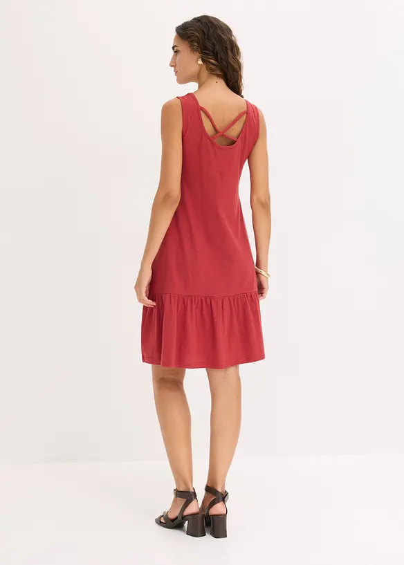 Jerseykleid aus reiner Baumwolle in rot von hinten (Totalaufnahme) - bonprix
