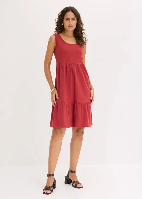 Jerseykleid aus reiner Baumwolle in rot von vorne (Totalaufnahme) - bonprix