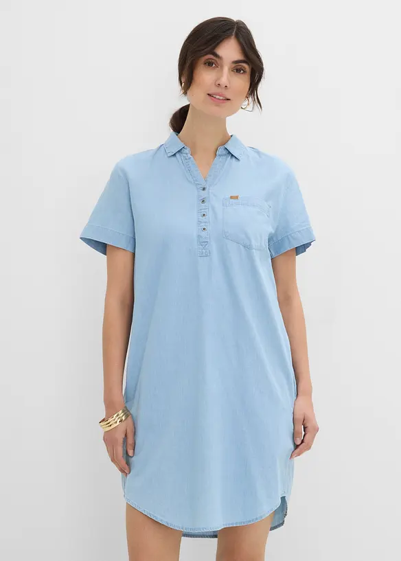 Jeanskleid, Kurzarm in blau von vorne (Totalaufnahme) - bonprix