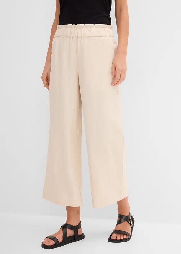 Leinen-Culotte, wadenlang in beige von vorne - bonprix Leinen-Culotte, wadenlang in beige von vorne - bonprix