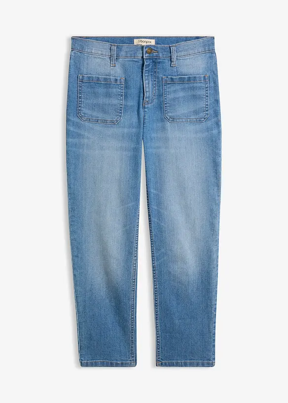 Slim-Fit-Jeans High Waist cropped in blau von vorne - bonprix