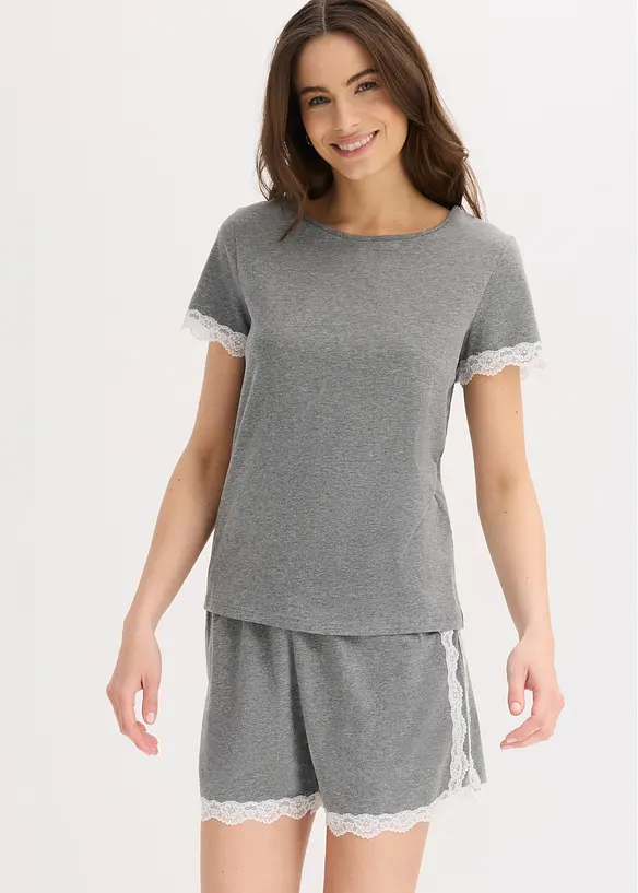Shorty mit feiner Spitze in grau im Look von vorne (Totalaufnahme) - bonprix