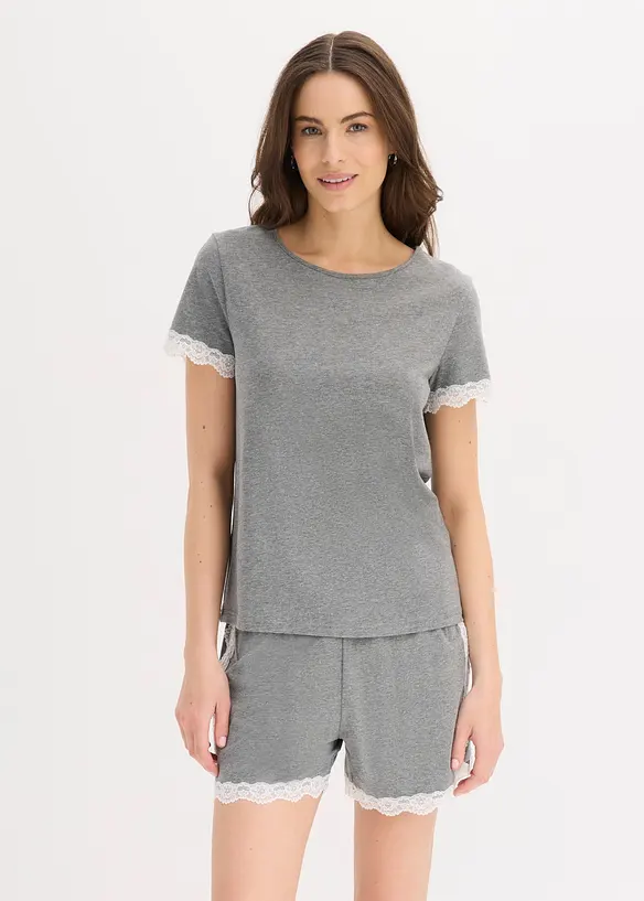 Shorty mit feiner Spitze in grau von vorne (Totalaufnahme) - bonprix