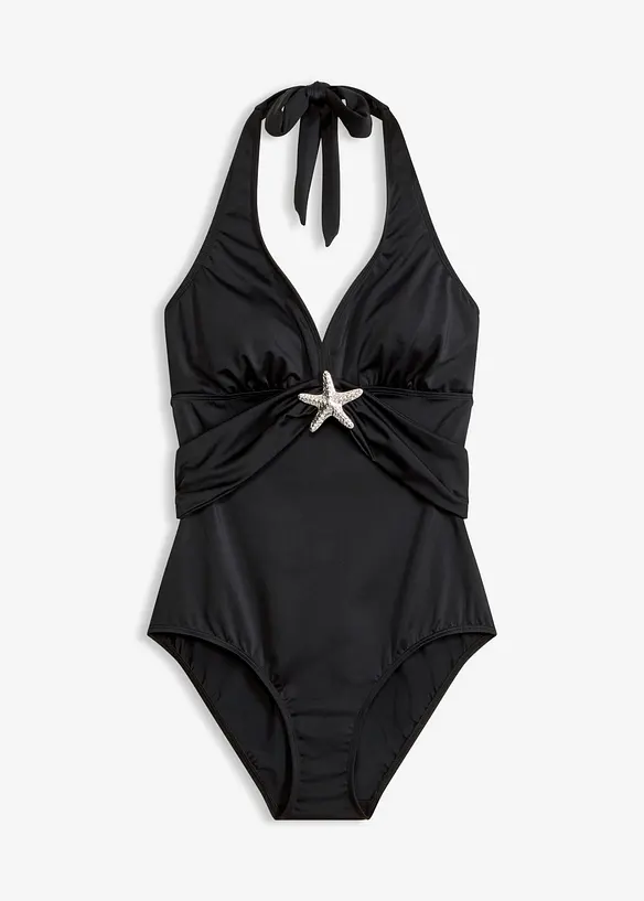 Neckholder-Badeanzug mit Seesterndetail in schwarz von vorne - bonprix