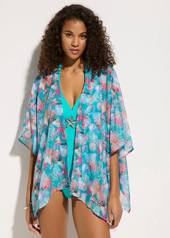 Transparenter Strandkimono in blau von vorne (im Anschnitt) - bonprix