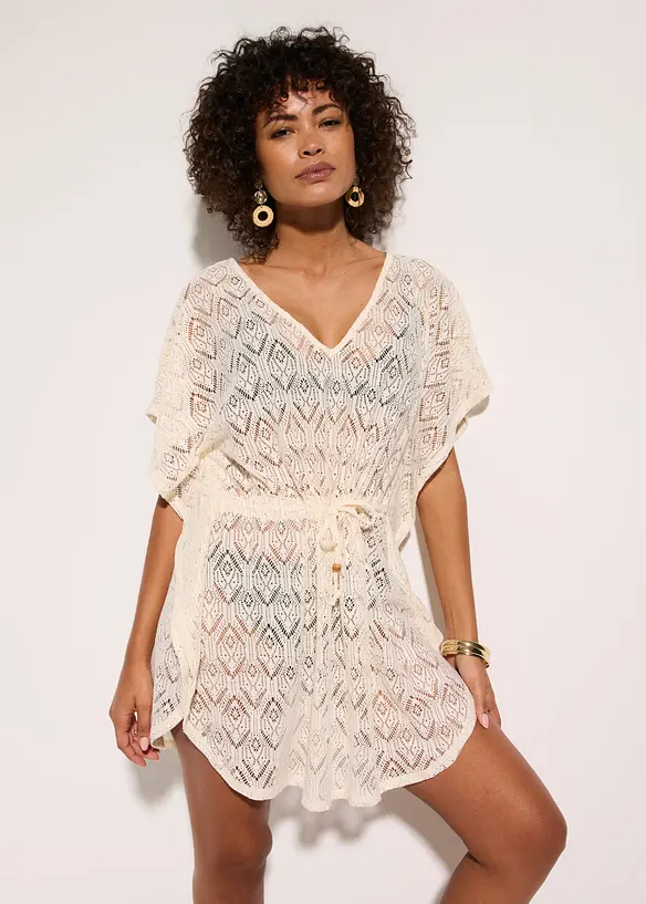 Transparente Strandtunika aus Spitze in beige von vorne (Totalaufnahme) - bonprix