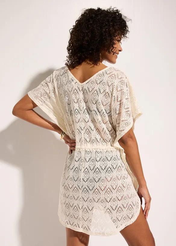 Transparente Strandtunika aus Spitze in beige von hinten (Totalaufnahme) - bonprix