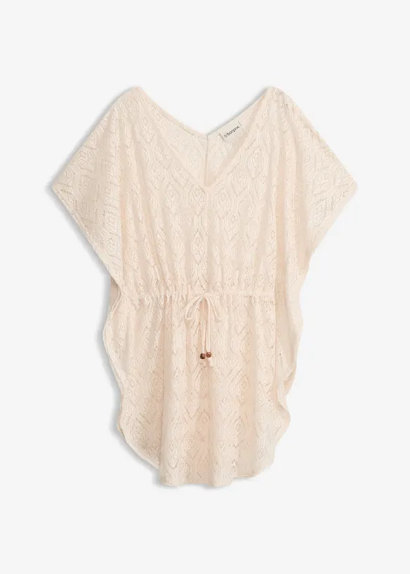 Transparente Strandtunika aus Spitze in beige von vorne - bonprix