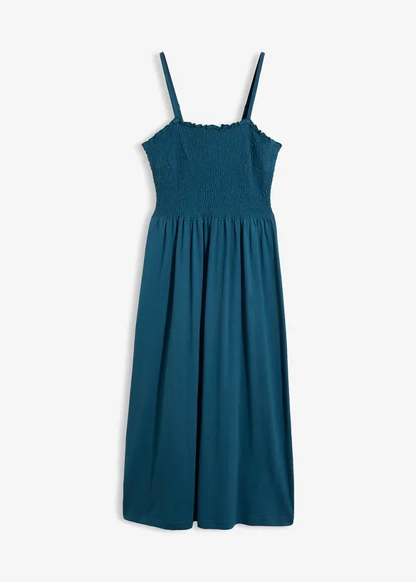 Jerseykleid aus reiner Bio-Baumwolle in petrol von vorne - bonprix
