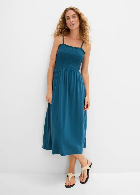 Jerseykleid aus reiner Bio-Baumwolle in petrol von vorne (Totalaufnahme) - bonprix