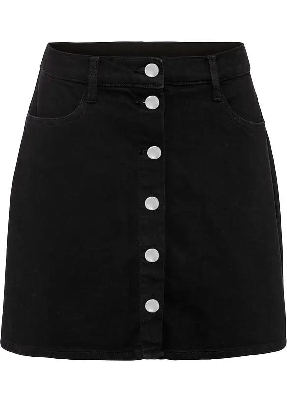 Stretch-Jeansrock in schwarz von vorne - bonprix