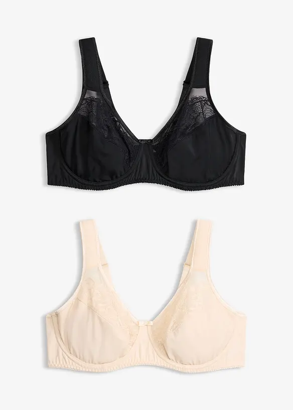 Minimizer-BH mit gepolsterten Trägern (2er Pack) in beige von vorne - bonprix
