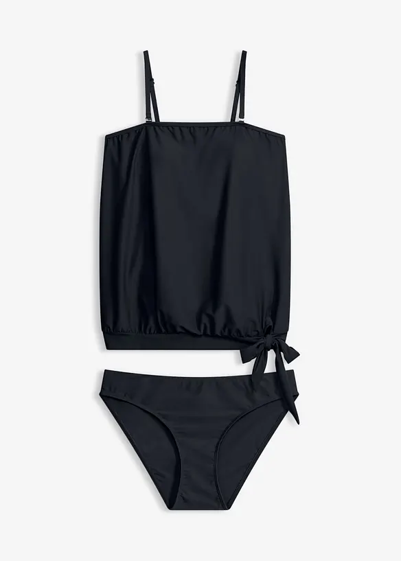 Oversize Tankini mit abnehmbaren Trägern (2-tlg. Set) in schwarz von vorne - bonprix