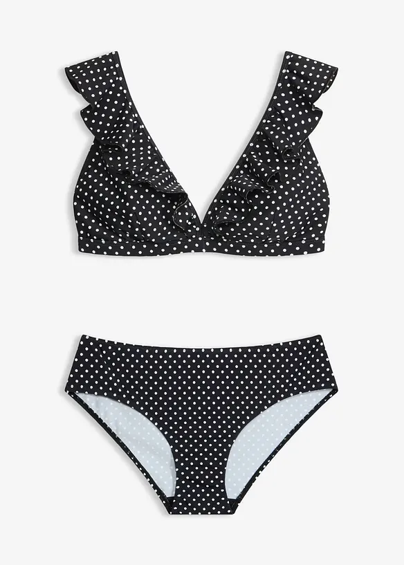 Bikini mit Volant (2-tlg.Set) in schwarz von vorne - bonprix