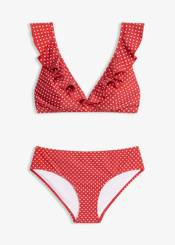 Bikini mit Volant (2-tlg.Set) in rot von vorne - bonprix