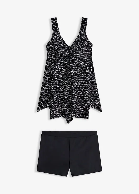 Long-Tankini (2-tlg.Set) mit Zick-Zack Saum in schwarz von vorne - bonprix