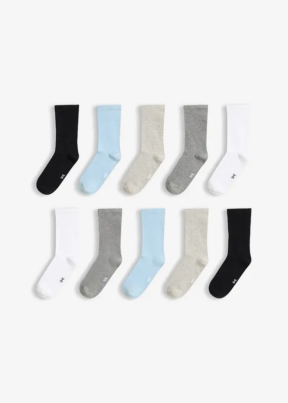 Socken mit druckfreiem Bund (10er Pack) in weiß von vorne - bonprix