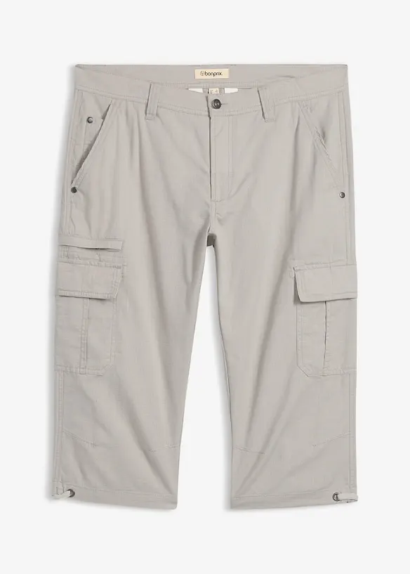 Cargo-Long-Bermuda aus reiner Baumwolle in Regular-Fit in grau von vorne - bonprix