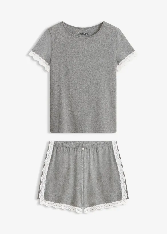 Shorty mit feiner Spitze in grau von vorne - bonprix